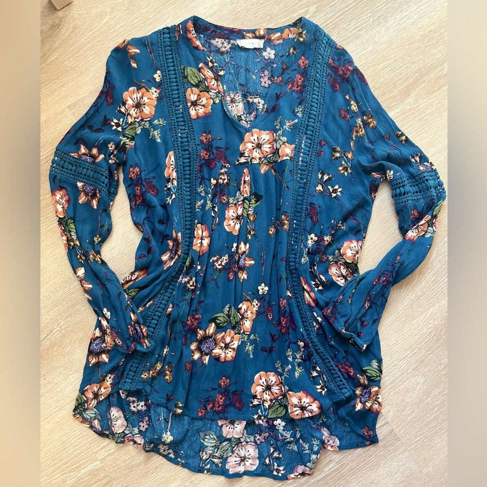 Altar'd State Teal Floral Blouse